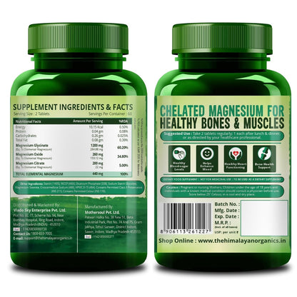 Vlado’s Himalayan Organics Magnesium Citrate + Glycinate + Oxide Complex 1660 mg - Triple Magnesium Complex Supplement For Men And Women | Boost Heart, Nerve & Muscle Health | Good For Strong Bones | Clinically Proven - 120 Vegetarian Tablets