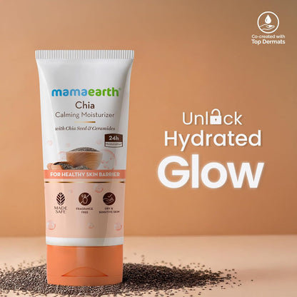 Mamaearth Chia Calming Moisturizer with Chia Seed & Ceramides for Healthy Skin Barrier | For Hydrated Glow | Co-Created with Dermats | For Dry & Sensitive Skin | 24H Long Lasting Moisturization | Fragrance Free | 80 g