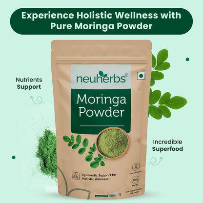 Neuherbs Moringa Leaf Powder - 200g | Drumstick Leaves Powder To Boost Energy & Immunity | Support Digestion & Weight Loss | Rich in Vitamin A, C, Iron & Fiber | 100% Pure & Natural