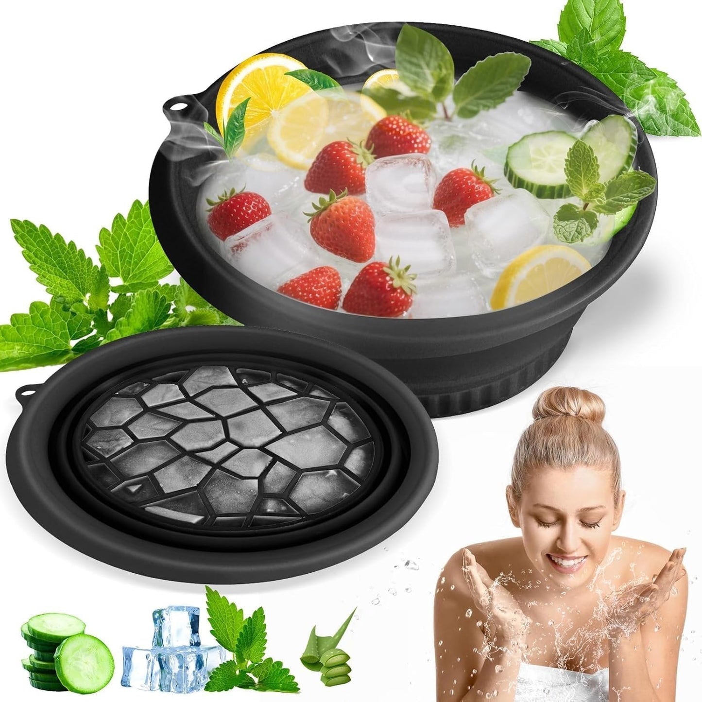 LUMONY Ice Face Bowl Silicone Face Ice Bowl For Ice With Built-In Ice Tray Collapsible Face Tub For Ice Bath, Facial Ice Plunge Bowl Ice Water Facials at Home Women & Men