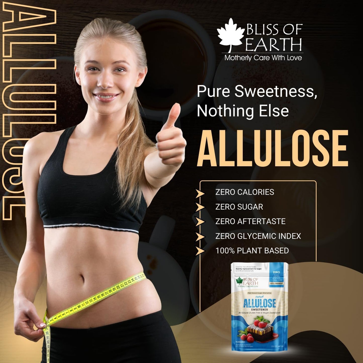 Bliss of Earth Allulose Sweetener 100gm Zero Calorie Keto Sweetener | Natural Sugar Substitute | Zero Glycemic Allulose Powder | Non-GMO, Vegan | Ideal for Baking & Beverages