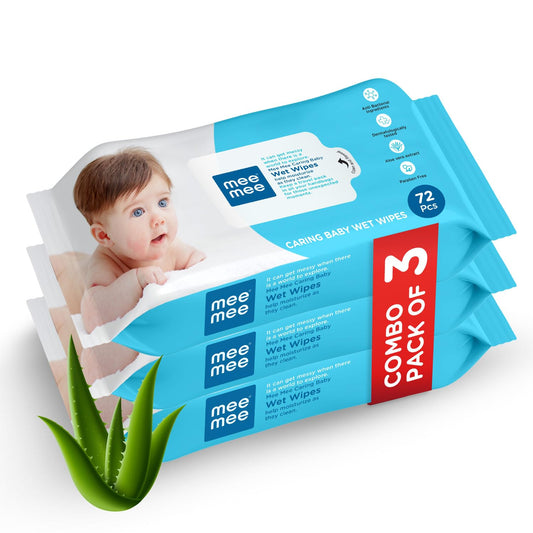 Mee Mee Baby Gentle Wet Wipes with Aloe Vera Extracts, 72 Wipes per Pack, Pack of 3, Soft & Gentle Cleansing for Babies