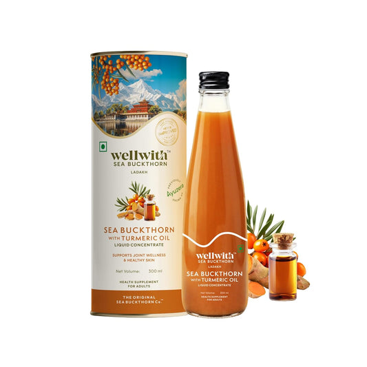 Wellwith (Ayuzera) Sea Buckthorn with Turmeric Curcumin Oil – 300ml (Pack of 1) |Pulp Juice for Joint Health, Immunity & Skin | Omega 3 6 7 9 & Antioxidants