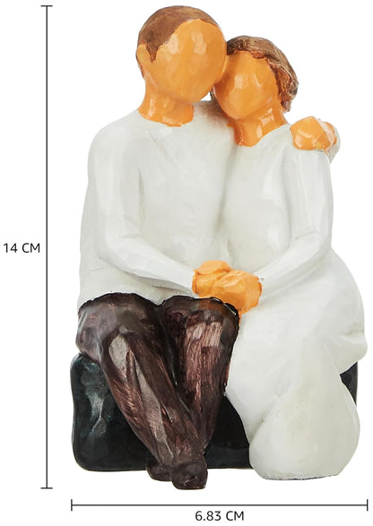 Beautiful Hand Painted Medium Size Resin Sitting Romantic Couple (Pack of 1, Black & White)