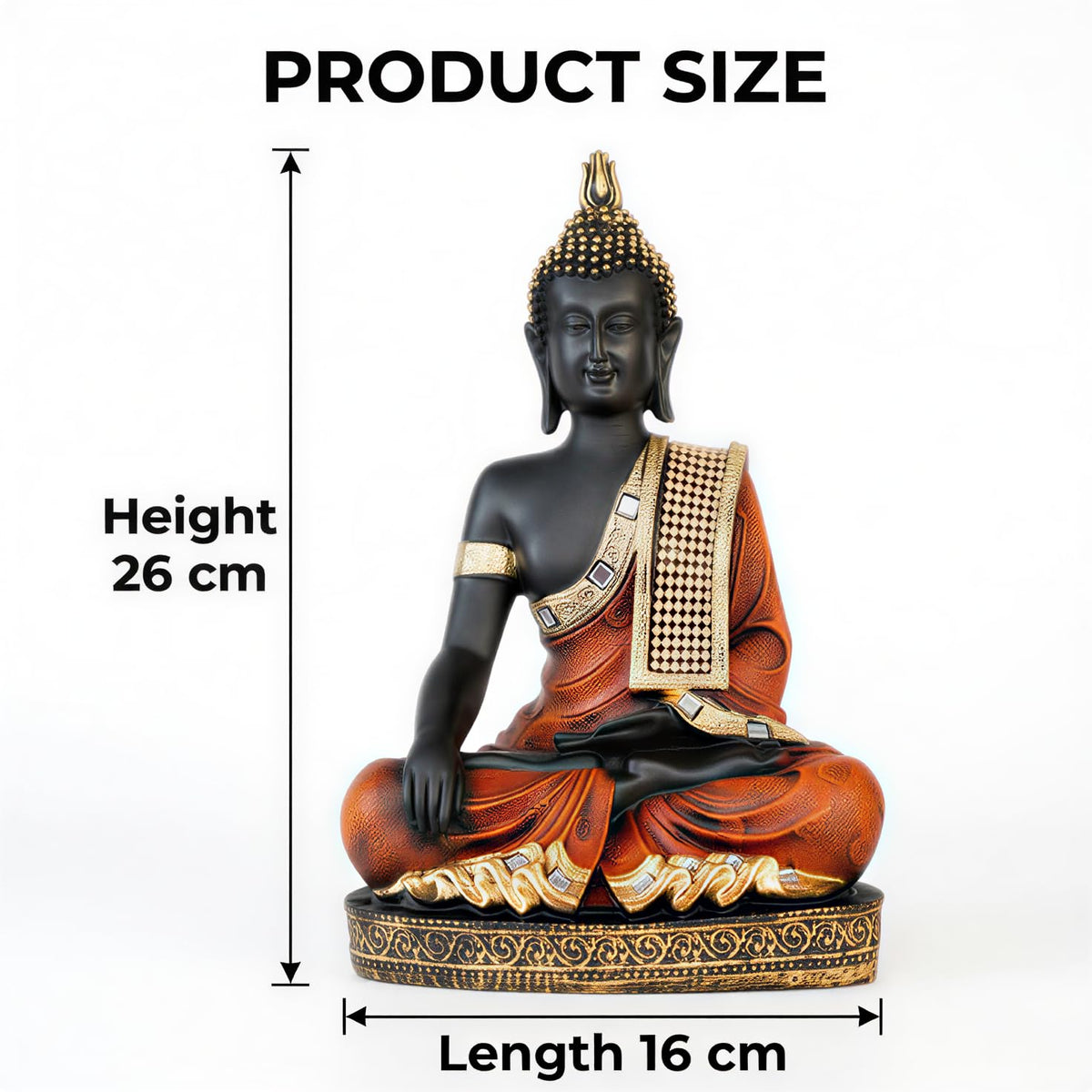 Buddha Idol Statue | Home Decoration Items for Living Room (Orange Black)