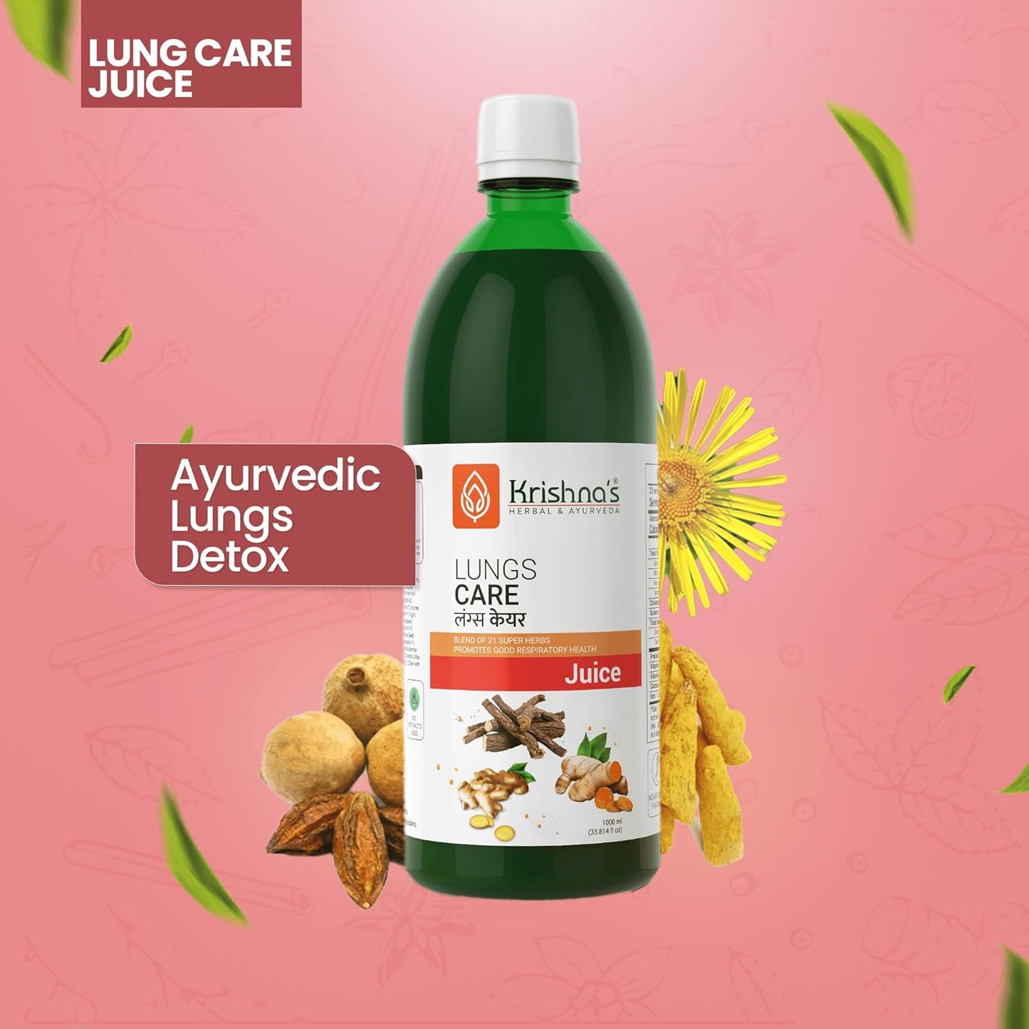 KRISHNA'S HERBAL & AYURVEDA Lungs Care Juice 1000 Ml | Lungs Cleaner For Detoxification And Supports Respiratory System