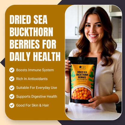 Bliss of Earth Himalayan Sea Buckthorn Berries (100g) | Naturally Sun-Dried Wild Berries | Packed with Omega 3, 6, 7 & 9 + Vitamins C & E | Supports Immunity, Digestion & Metabolism | Enhances Skin Glow & Hair Health | Zero Added Sugar