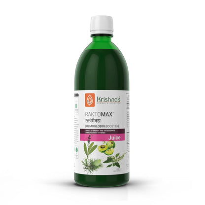 Krishna's Raktomax Juice with Power of Devdaru, Kutki, Amla & 13+ Potent Ayurvedic Herbs for Hemoglobin Boost, Improves Iron Absorption, Energy Support, Detoxification - 1000 ml (Pack of 1)