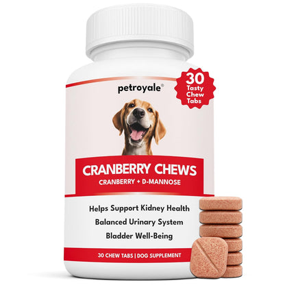 Petroyale Cranberry Chews for Dogs - Dog UTI Health Supplement - Better Urinary Tract & Bladder Function - Antioxidant, Anti-Inflammatory - for Dogs of All Breeds (30 Chews Tabs)