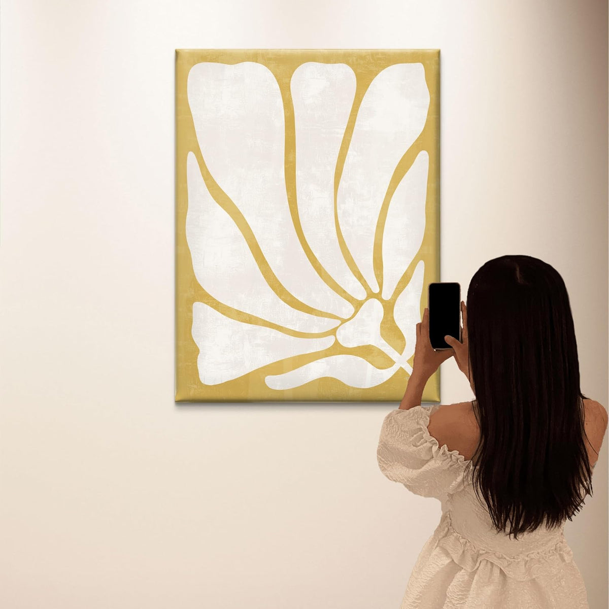 Abstract Botanical Framed Canvas Wall Art – Yellow & White Minimalist Floral Print | Modern Nature-Inspired Wall Décor for Bedroom, Living Room & Office (18 x 24 Inch) CVD-366