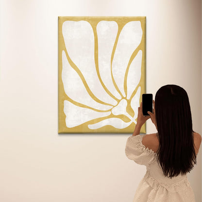 Abstract Botanical Framed Canvas Wall Art – Yellow & White Minimalist Floral Print | Modern Nature-Inspired Wall Décor for Bedroom, Living Room & Office (18 x 24 Inch) CVD-366