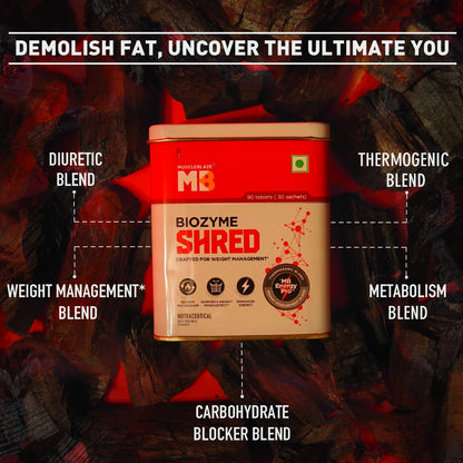 MuscleBlaze Biozyme Shred, 90 Tablets, with Thermogenic, Metabolism, Weight Management, Carbohydrate Blocker and Diuretic Blends & MB Energy Pro | Supports Weight Management & Boosts Metabolism