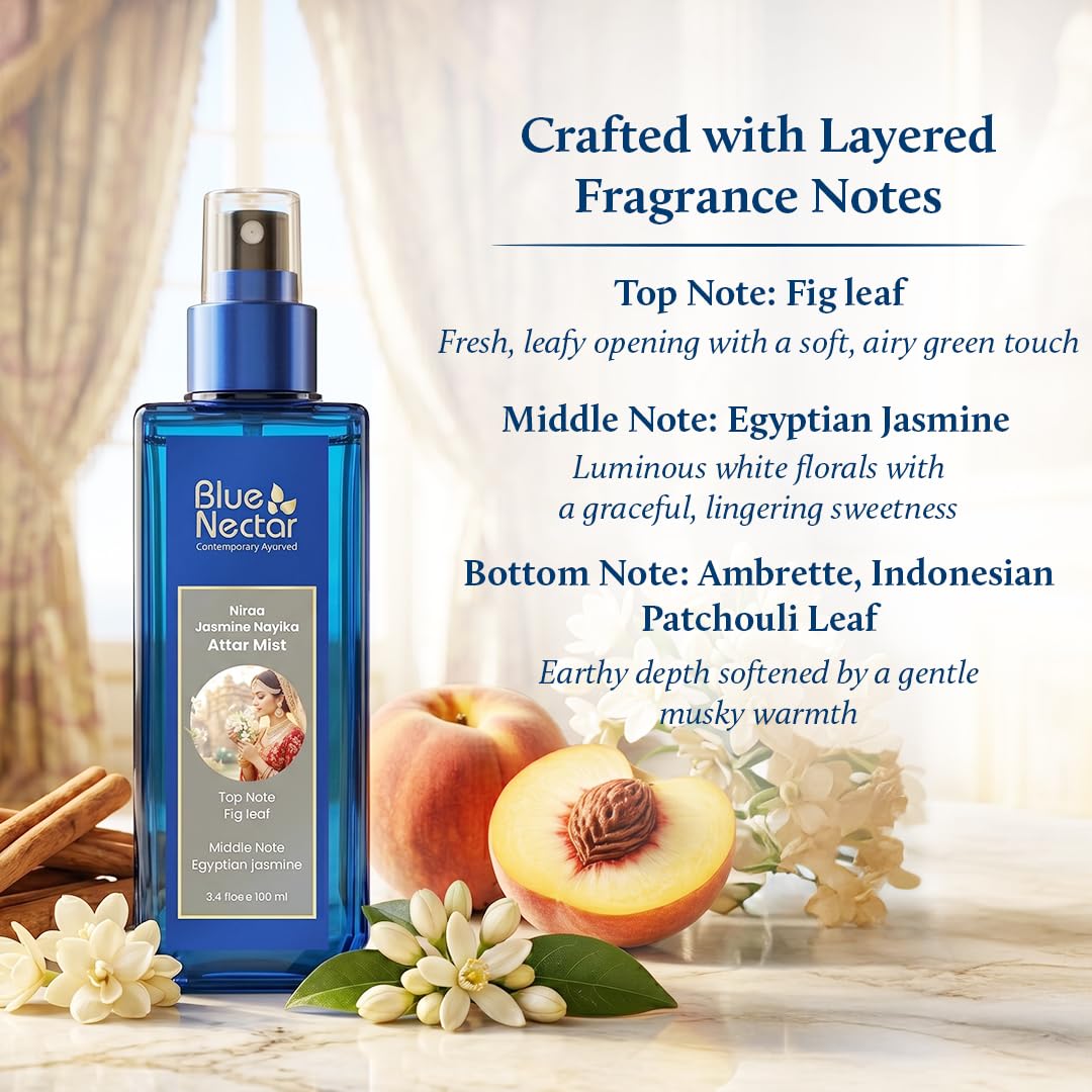 Blue Nectar Niraa Jasmine Nayika Body Attar | Perfume Mist for Women | Long-Lasting Jasmine Attar with Fig Leaf | Floral Body Mist Spray | Travel-Friendly (100 ml)