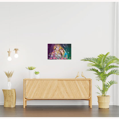 Radha Krishna Paintings for Living room, Radha Krishna Poster Big Size with Sparkle Coated Lamination - 171 (Self Adhesive) 18x24 Inch