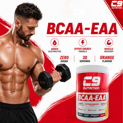 C9 NUTRITION BCAA EAA Powder with 5000mg BCAA, 9000mg EAA & 500mg L-Arginine | Sugar-Free Amino Acid Supplement with Electrolytes for Workout & Muscle Recovery | 30 Servings, Blueberry Flavour