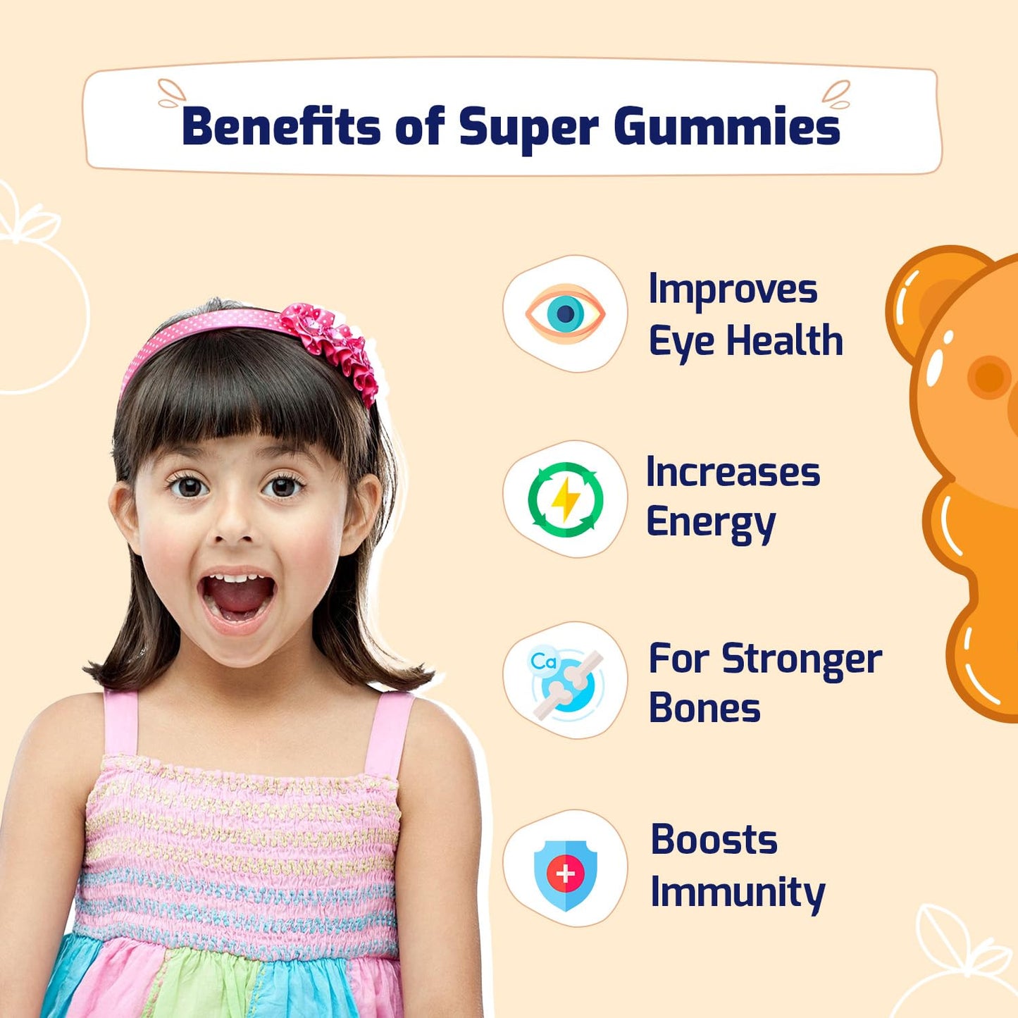 Gritzo Super Gummies, Multivitamin for Kids (Natural Orange Flavour, 30 Gummies) | Zero Added Sugar, 21 Vitamins & Minerals