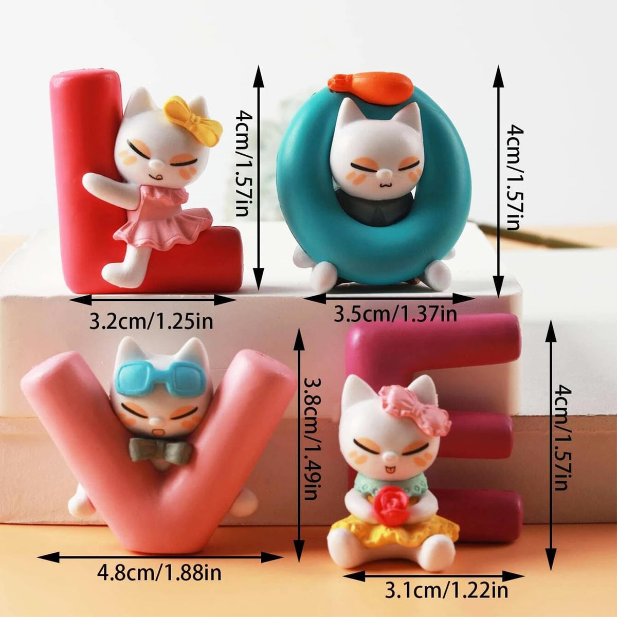 ascension Multicolor Love Alphabet Cat Dolls Love Animated Characters Showpiece Love Alphabet for Expressing Best Choice for Girlfriend, Boyfriend, Husband, Wife Love Miniature Adventure Showpiece