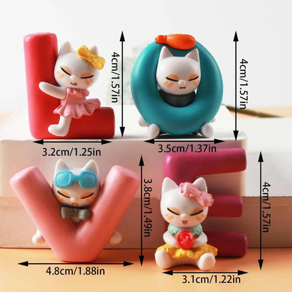 ascension Multicolor Love Alphabet Cat Dolls Love Animated Characters Showpiece Love Alphabet for Expressing Best Choice for Girlfriend, Boyfriend, Husband, Wife Love Miniature Adventure Showpiece