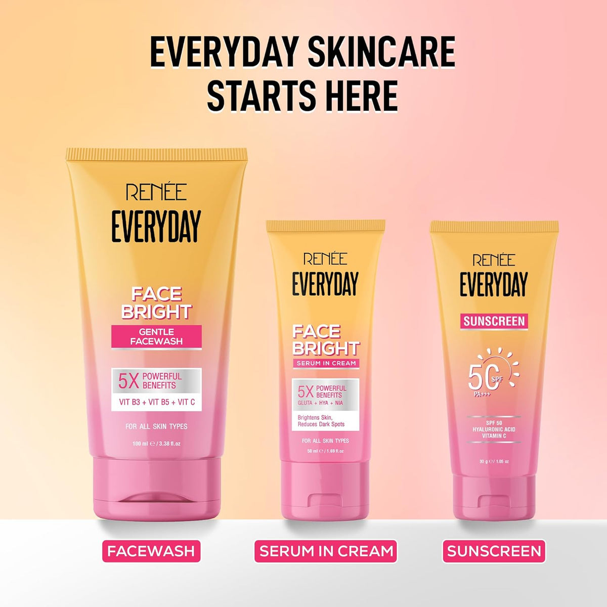 RENEE Everyday Face Bright Gentle Face Wash For Fresh, Clean Skin | Hydrates, Brightens Skin, Reduces Oil | With Vitamin B3, B5, and C | Facewash for Women & Men of All Skin Types | 100 Ml