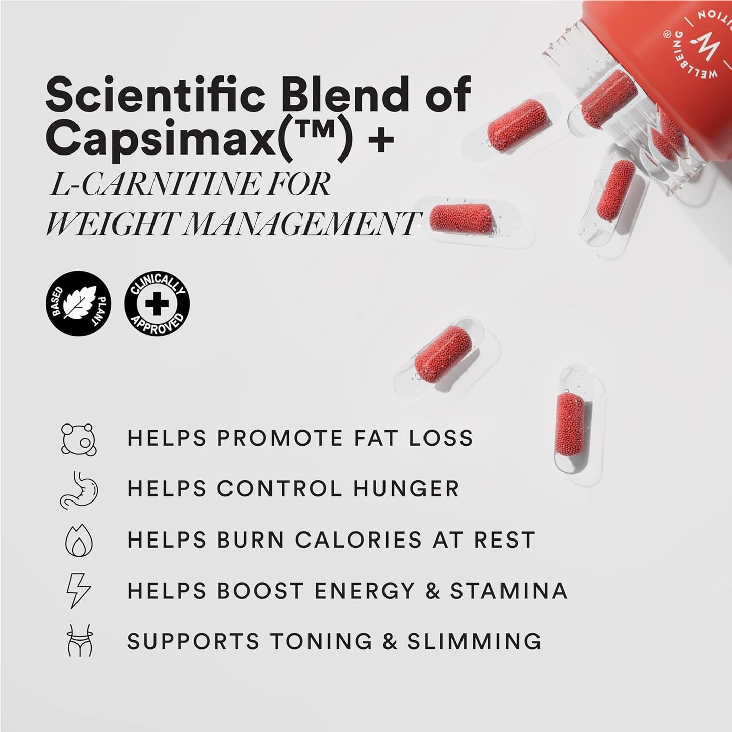 Wellbeing Nutrition Burn with Capsimax, Garcinia, Chromium & Liquid L-Carnitine | Weight Management Supplement for Men & Women | Metabolically Lean, Helps Reduce Appetite & Cravings | 60 Veg Caps