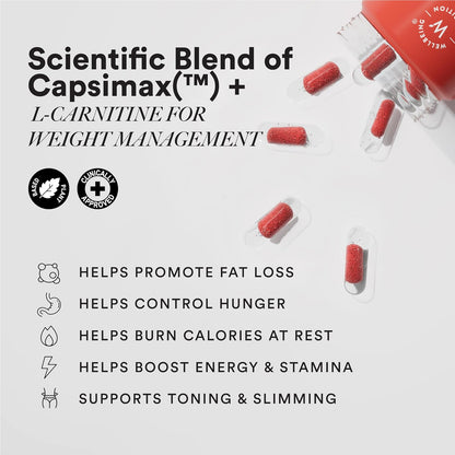 Wellbeing Nutrition Burn with Capsimax, Garcinia, Chromium & Liquid L-Carnitine | Weight Management Supplement for Men & Women | Metabolically Lean, Helps Reduce Appetite & Cravings | 60 Veg Caps