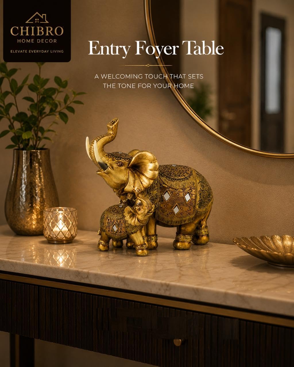 Decorative Elephant Showpiece for Home Décor | Resin Lucky Elephant Statue with Mother & Baby Design | Tabletop Feng Shui Good Luck Idol (Baby Elephant with Mother)