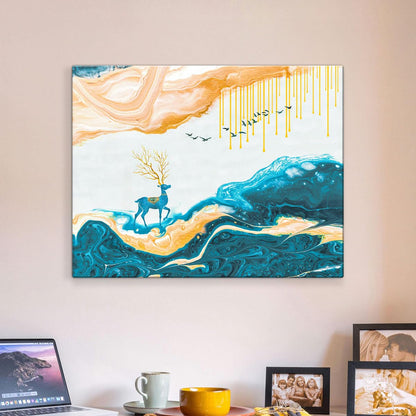 Canvas Deer Painting, Big Size Scenery, Abstract Painting, Painting for Living Room Bedroom, Multicolor, Nature, 58.0 X 45.0 cm, Set of 1