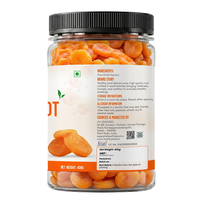 Healthy Land Dried Apricots | Premium Seedless Apricot Dry Fruits | Soft & Juicy Khubani | No Added Sugar | Rich in Fiber & Antioxidants | Healthy Snacks Dry Fruits for Kids & Adults (200G, Apricots)