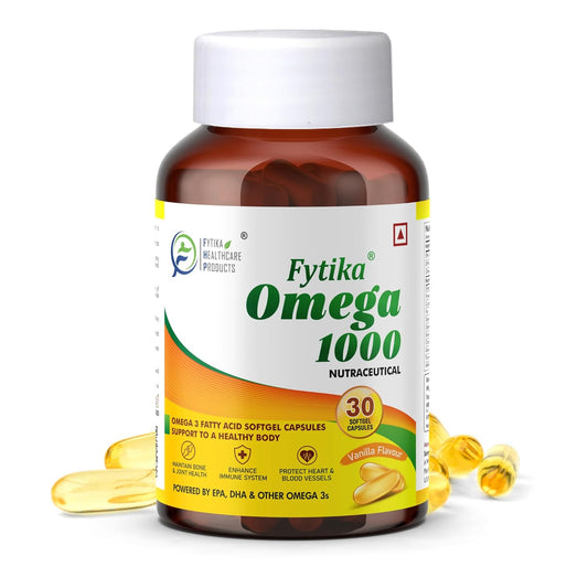 Fytika Omega 1000 supplement bottle with capsules on a white background