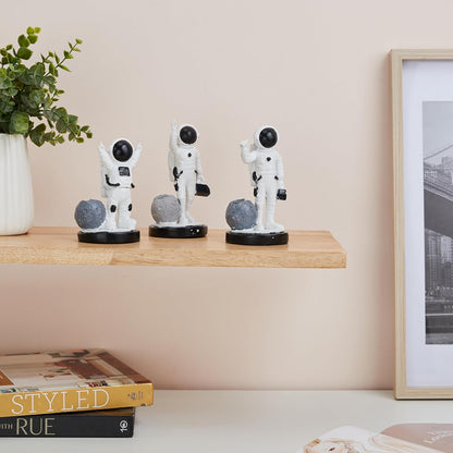 3 pcs Astronaut Statues for Home Decor (Pack of 3, Black & White)