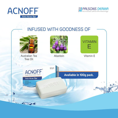 ACNOFF Anti-Acne Bar 100 gm | For Skin prone to Acne & Blemishes | Specially Formulated for Oily Skin | Unclogs Pores | Effective Cleansing without causing Dryness or Irritation