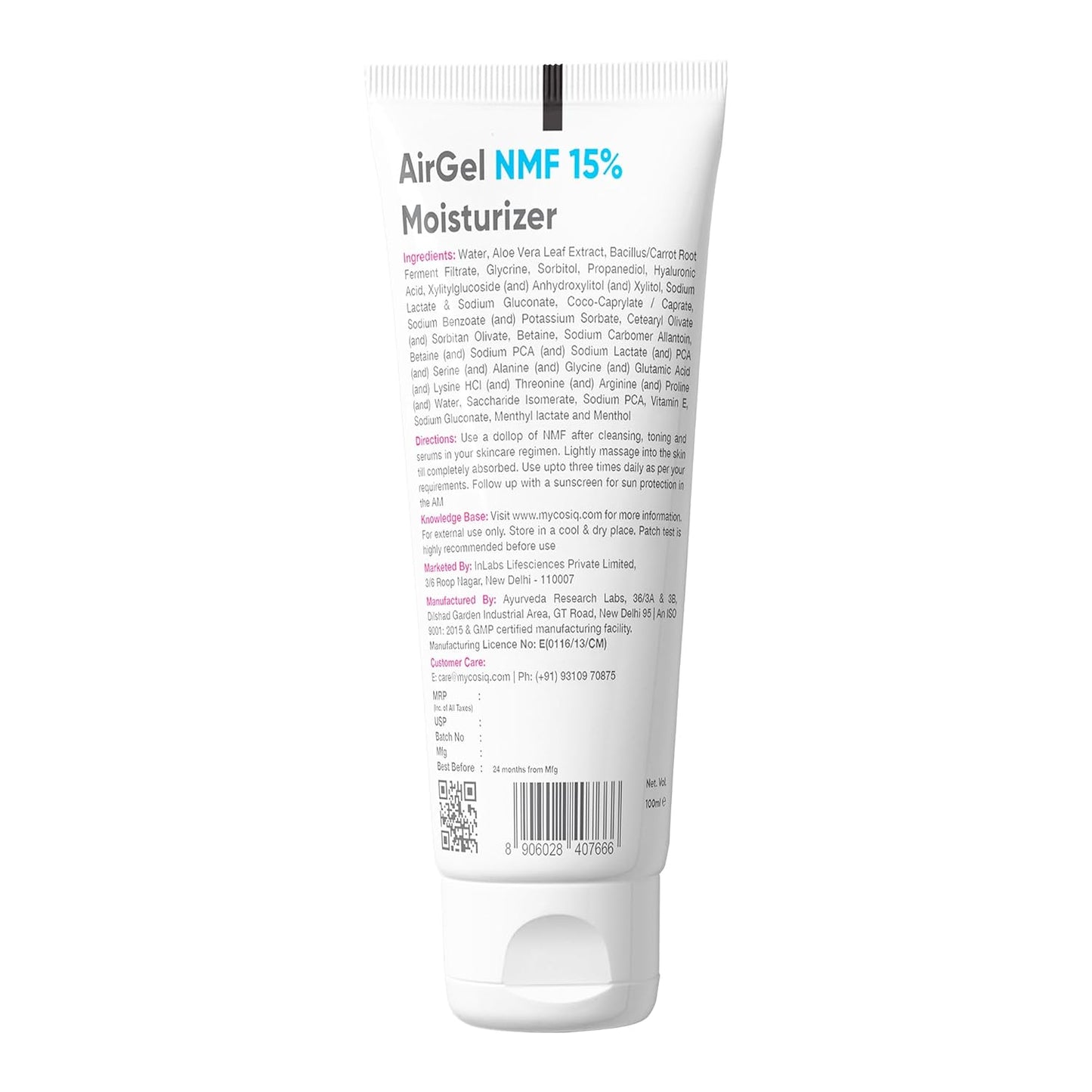 Cos-IQ AirGel NMF 15% Face Moisturizer For Oily to Normal Skin | Fast Absorbing Lightweight For Women & Men | 100ml