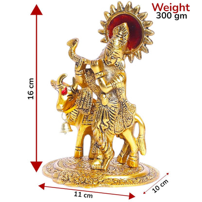 KridayKraft Lord Krishna with Cow Metal Statue,Krishna Murti Playing Flute for Temple Pooja,Decor Your Home,Office & Gift Your Relatives,Showpiece Figurines,Religious Idol
