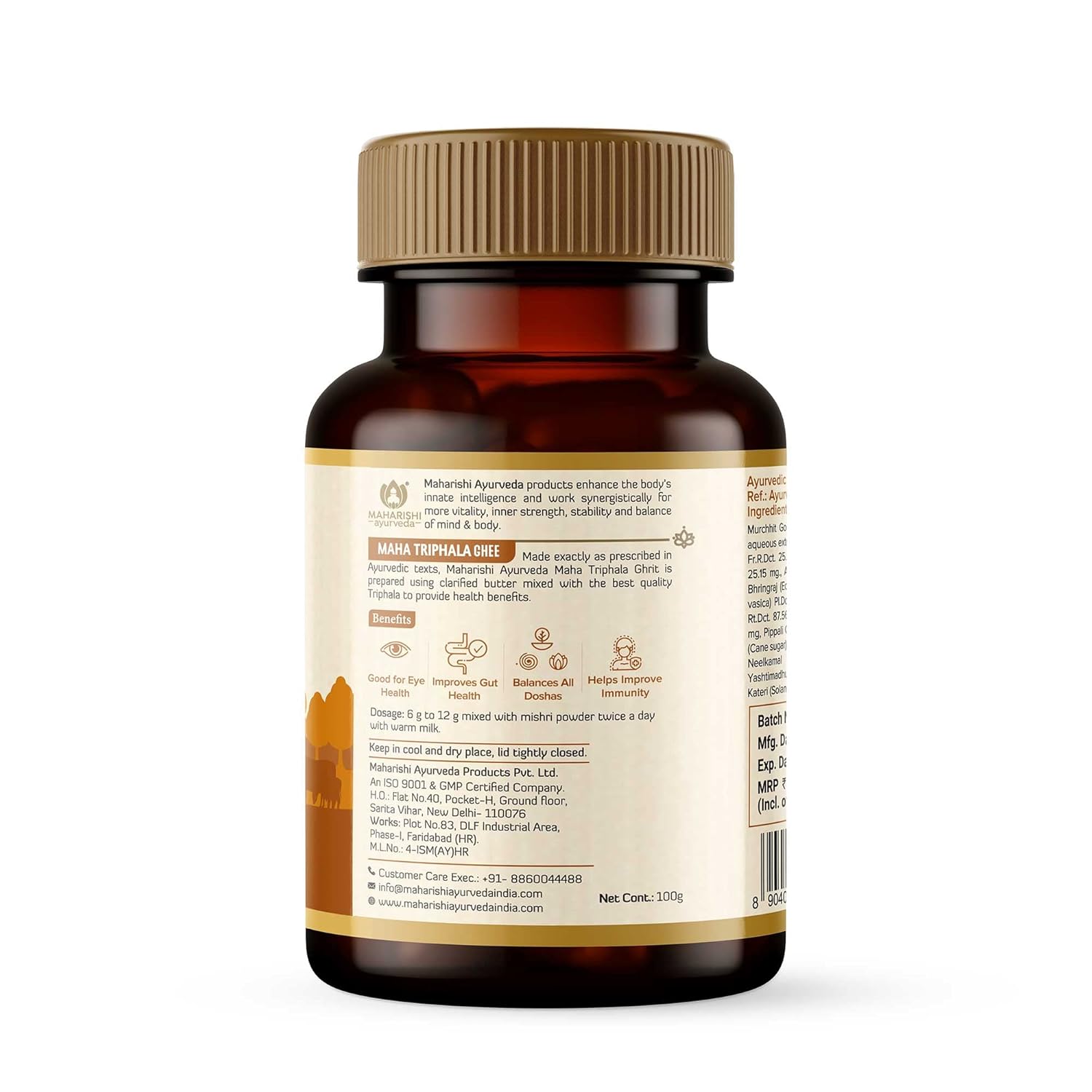 Zephivo Maharishi Ayurveda Triphala Ghrit | Good for eye health | Improves gut health | Brain-boosting Ghee | Builds immunity | Made with potent herbs | No side effects 100 gms
