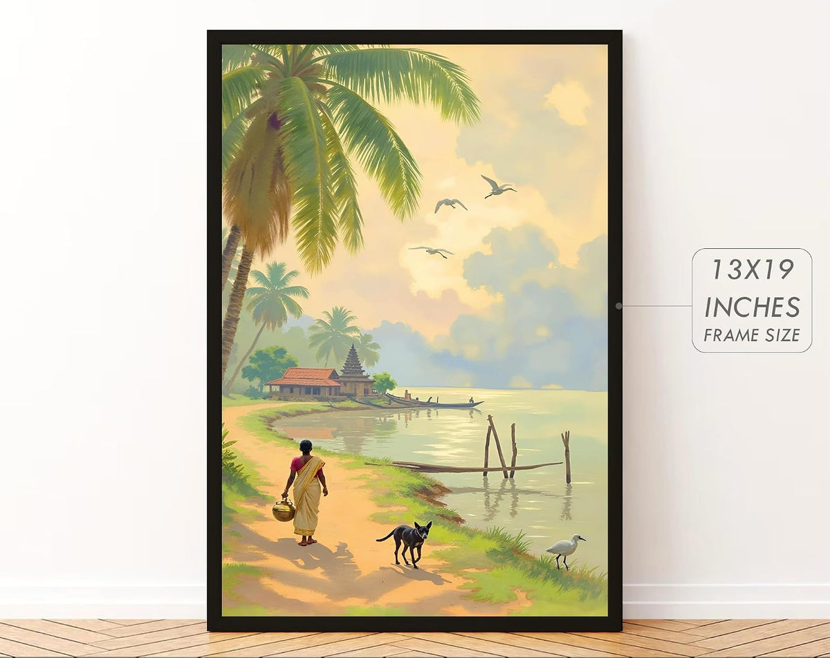 Big Aesthetic Indian Framed Posters Wall Decor Paintings For Living Room, Bedroom/Big Paintings For Wall Decoration/Posters Gift Items For Girls (13x19 Inches) (Village)