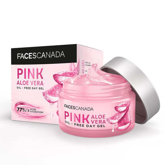 FACESCANADA Pink Aloe Vera Oil-Free Day Gel, 50g | 1.5% Hyaluronic Acid | Intense Hydration | Lightweight, Non Sticky & Absorbs Easily | Soothing, Nourishing & Acne Control | No Alcohol & Parabens