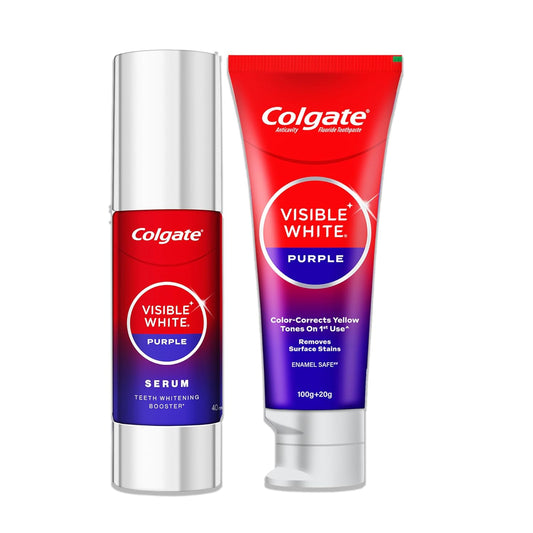 Colgate Visible White Purple Toothpaste (100g+20g) + Colgate Visible White Purple Teeth Whitening Serum, 40ml