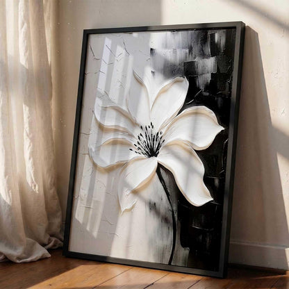 Modern Art Wall Painting Black&White flower Home Decoration With Frame For Living Room Bed Room Hotel Wall Decor Digital Reprint Engineered Wood (13X17 INCH)