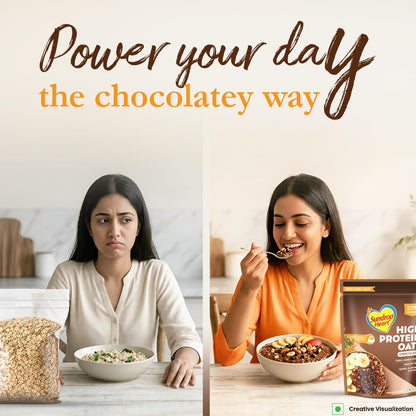 Sundrop Heart High Protein Oats| 27g Protein| Zero Added Sugar| Whey Protein Added| 12.6g Fibre| 500g| Chocolate| Added Seeds, Almonds & Raisins
