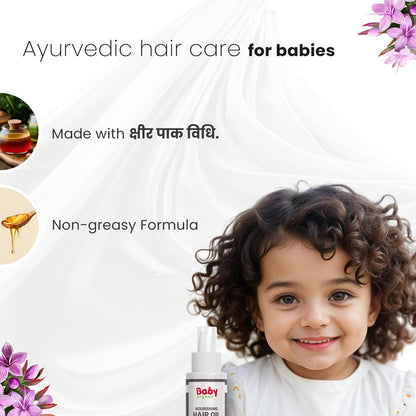 BabyOrgano Ayurvedic Nourishing Hair Oil for Babies & Kids (0-3 Years) – Best Hair Growth Oil – Soothes Cradle Cap – 100% Natural – Promotes Healthy Hair & Scalp – 100ml
