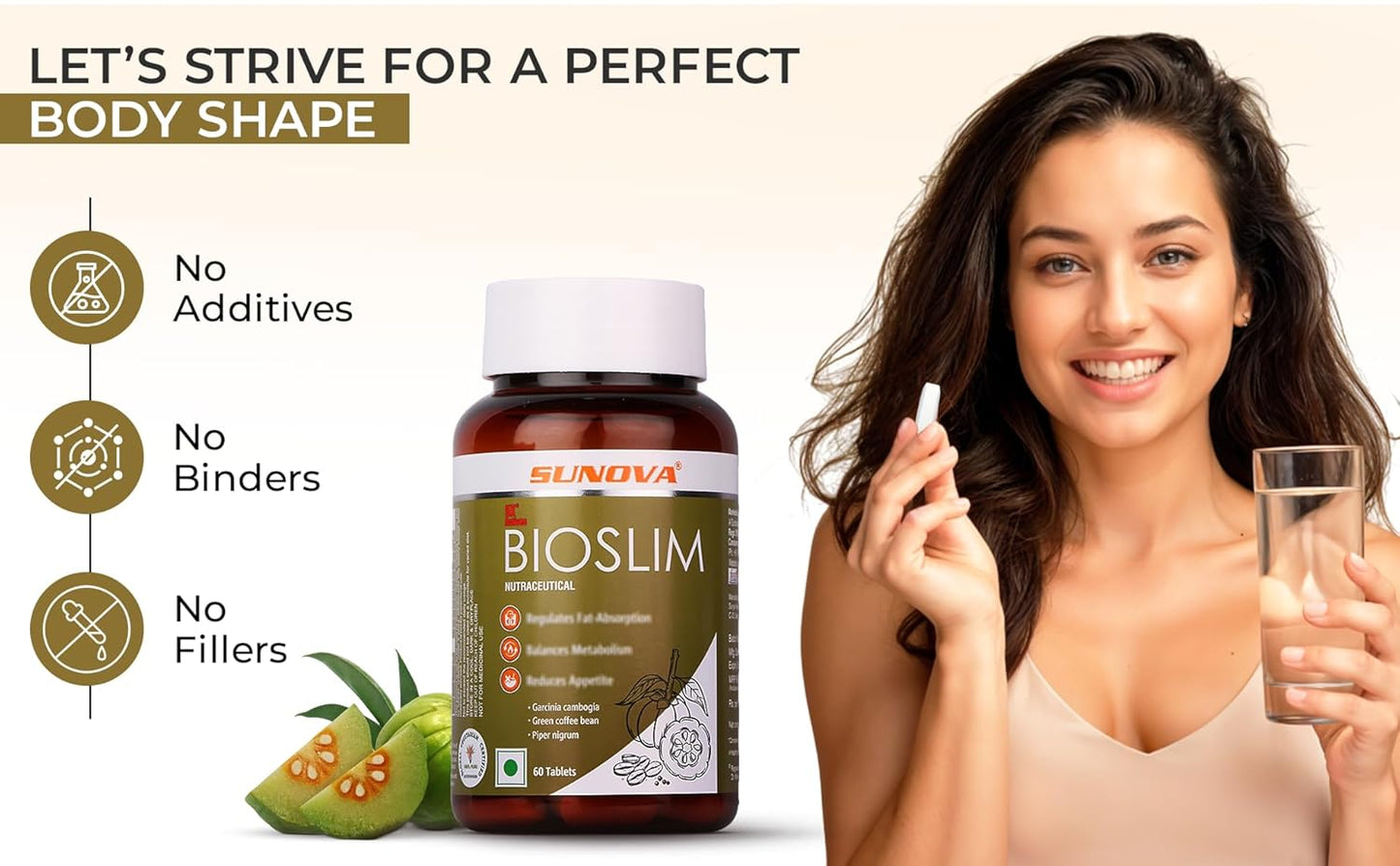 SUNOVA Bioslim Fat Burner Capsules – Organic Weight Management Formula Made of Garcinia Cambogia and Green Coffee Bean Extracts 60 Tablets (Pack of 1)