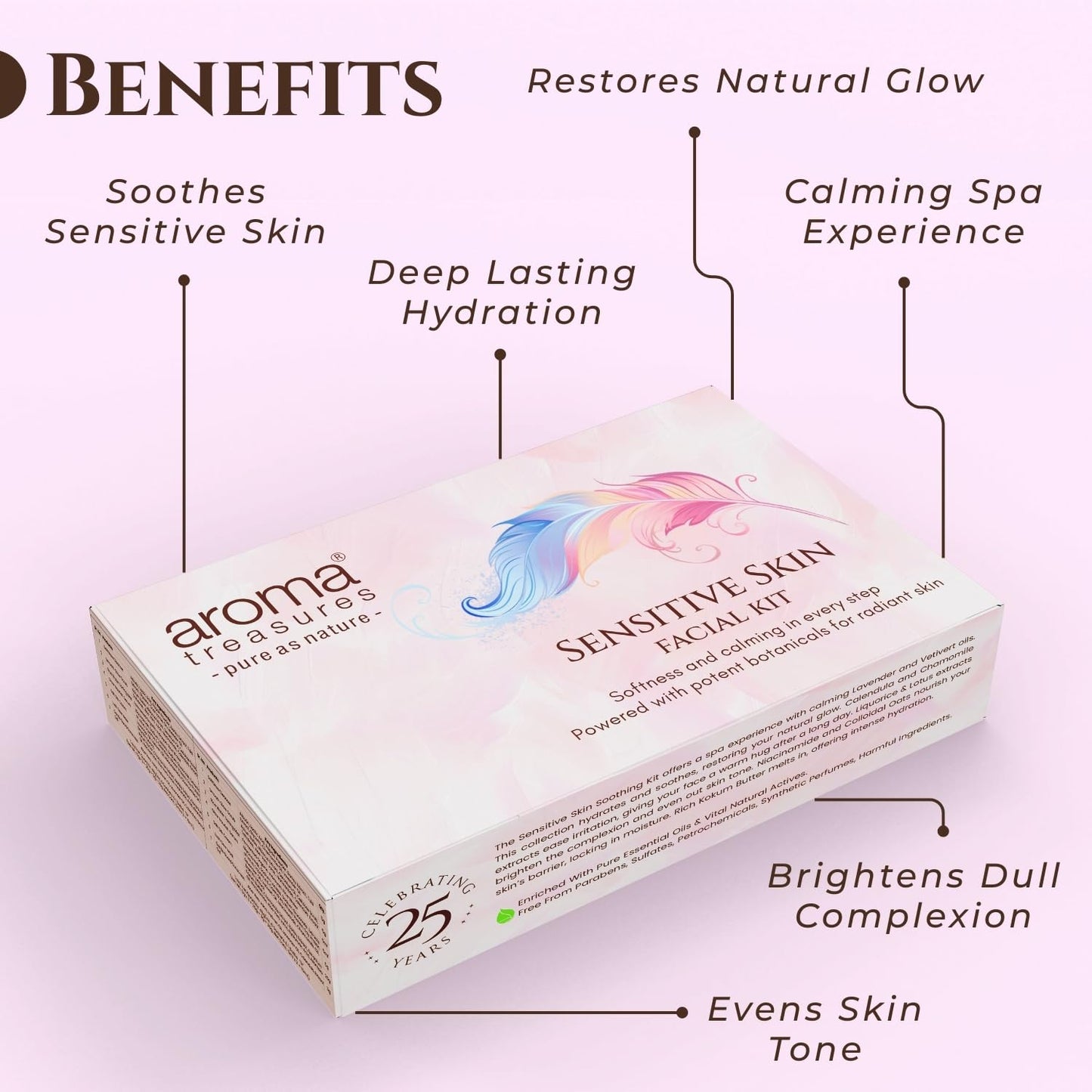 Aroma Treasures Sensitive Skin Soothing Facial Kit, 7-Step Spa Experience with Lavender, Chamomile, Calendula & Niacinamide, Hydrating & Brightening Skincare for Sensitive Skin, 48g/ml