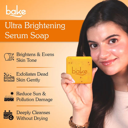 BAKE 10% Vitamin C Ultra Brightening Serum Soap (300g, Pack of 3) with 3% Niacinamide & Turmeric for Pigmentation, Sun Tan & Dark Spots | Exfoliates Dead Skin Cells, Removes Stubborn Marks | For Men & Women - 300g