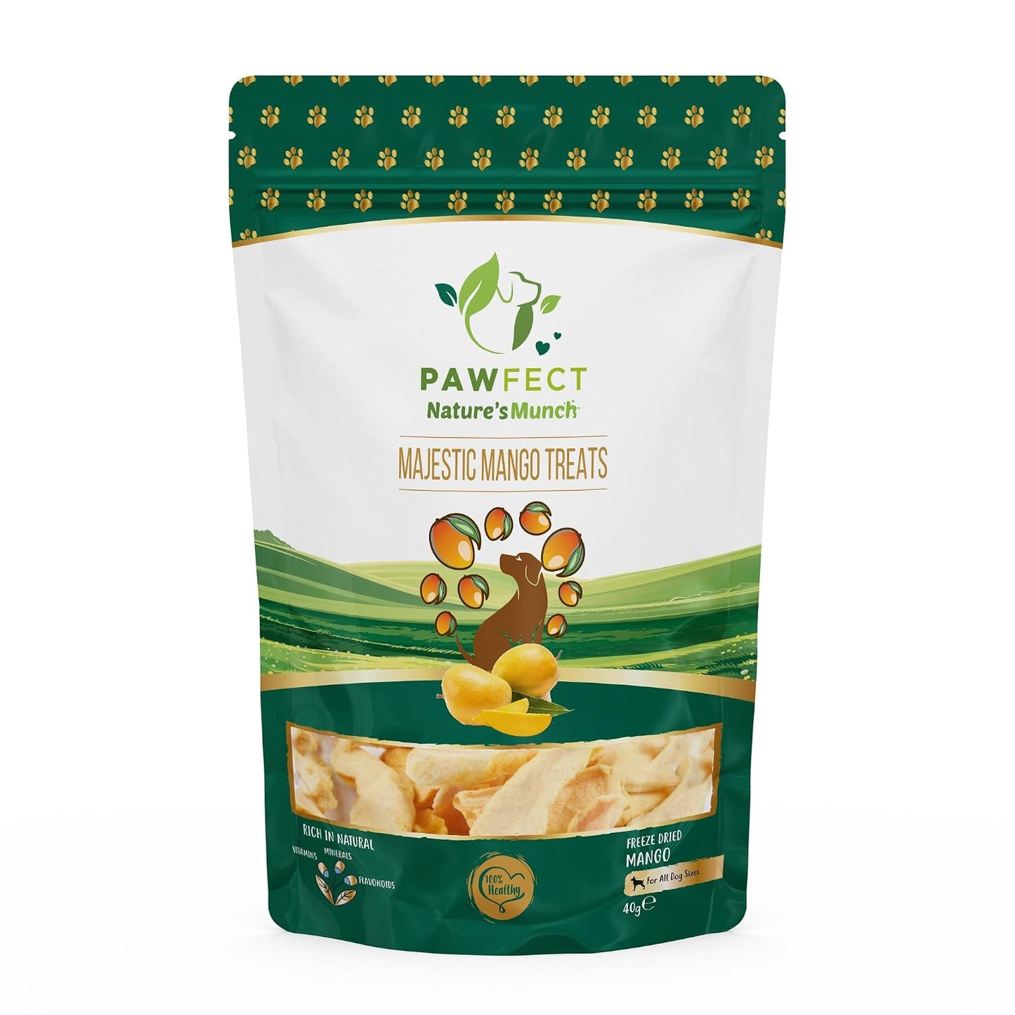 Pawfect Nature's Munch Freeze-Dried Majestic Mango Treats for Dogs - 100% Natural - Hypoallergenic - Grain-Free Veg Treats - Promotes Shiny Coat - Supports Healthy Metabolism (40g/1.41oz)