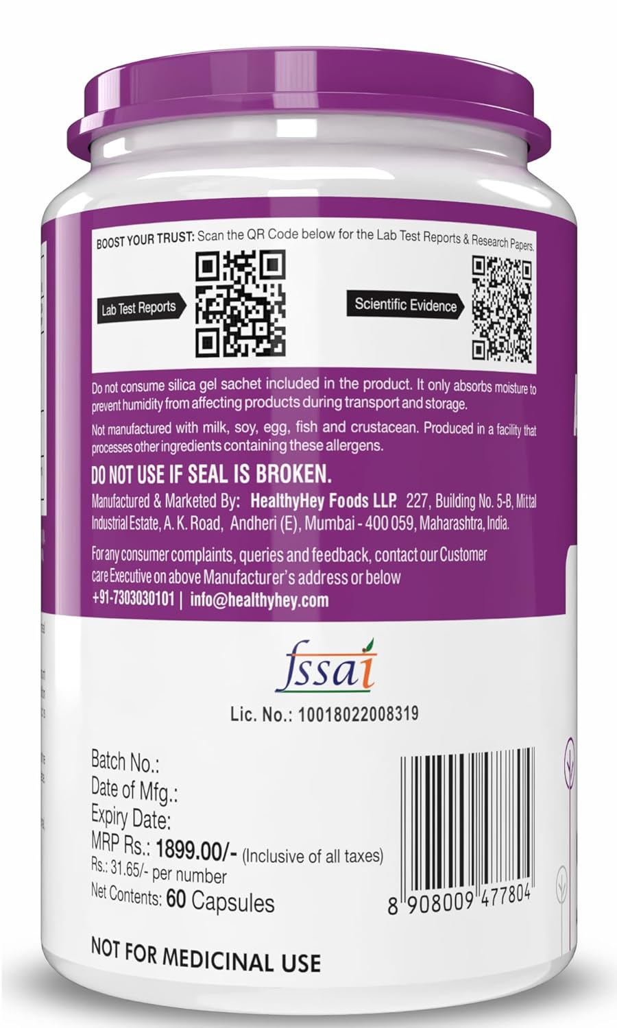 Zephivo HealthyHey Nutrition Alpha Lipoic Acid - ALA- Pack of 60 Veg. Capsules - Gluten Free & Non-GMO

