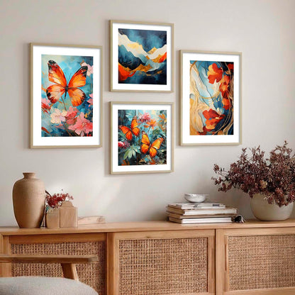 Premium Digital Paintings with Frame for Home Decoration - Painting for Living Room Bedroom Office - Painting for Wall Decoration - Pack of 4 (C)