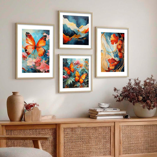 Premium Digital Paintings with Frame for Home Decoration - Painting for Living Room Bedroom Office - Painting for Wall Decoration - Pack of 4 (C)