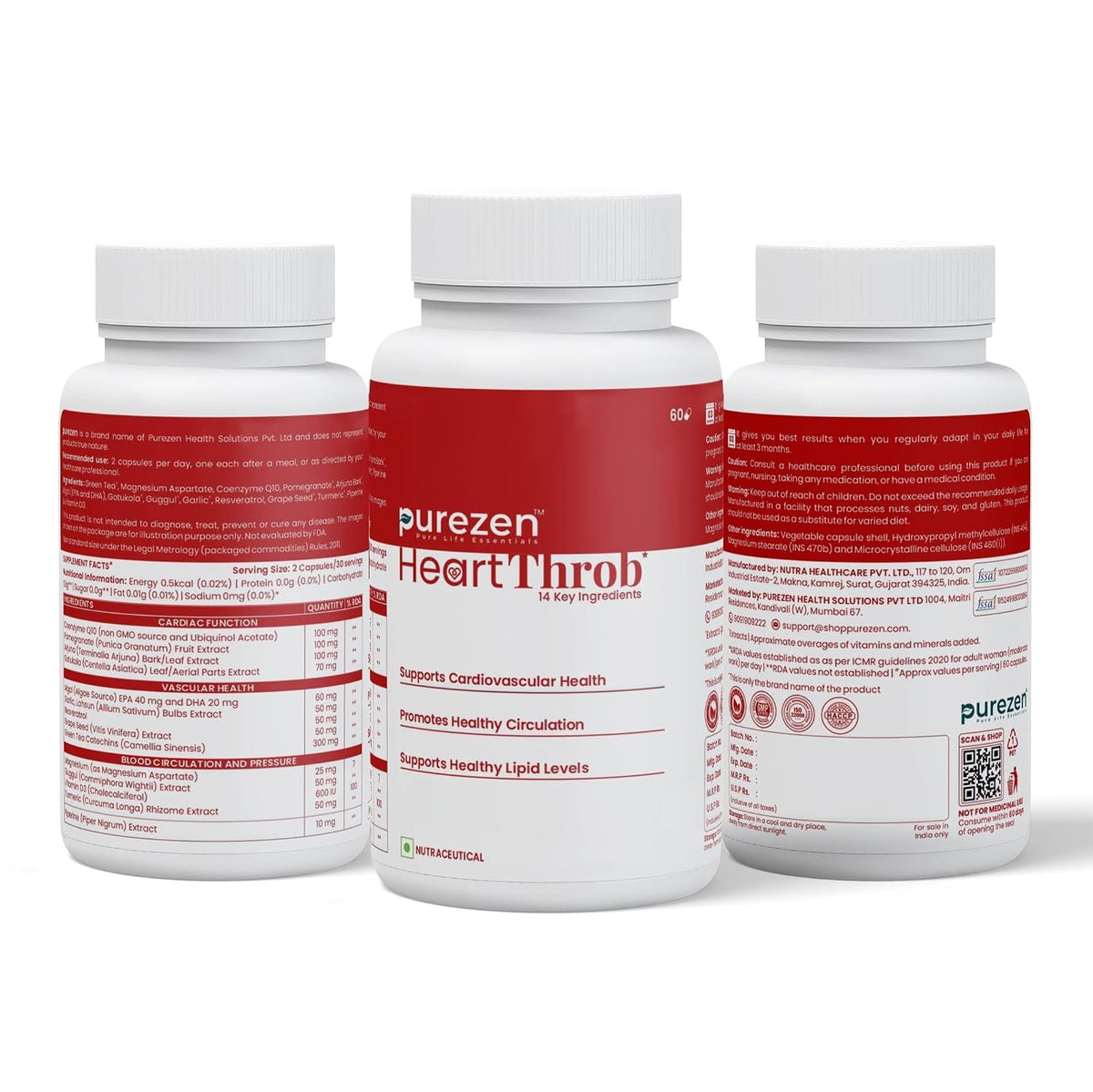 Purezen HeartThrob Heart Health Supplement, 60 Veg Capsules