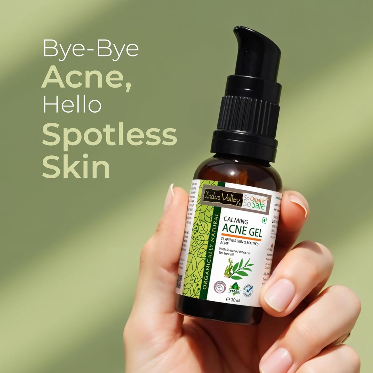 Indus Valley Calming Acne Gel with Seaweed Extract & Tea Tree Oil for Pimples, Soothes, Clarifies, and Refreshes Skin Naturally – 30ml