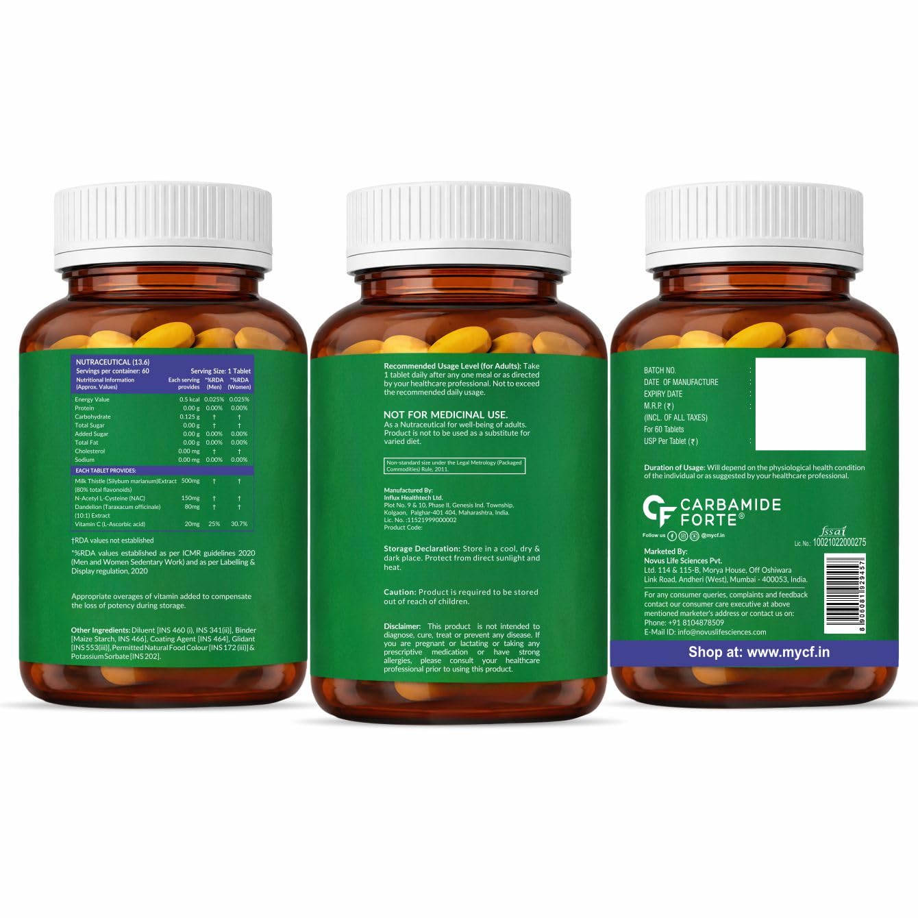 Carbamide Forte Milk Thistle Tablets | Liver Detox Supplement with NAC, Dandelion & Vitamin C | NAC Supplement to support Liver Health & Digestion - 60 tablets